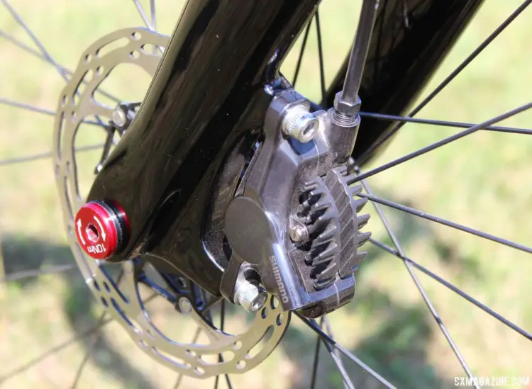 Interestingly, Mani uses SRAM rotors with her Shimano drivetrain. Caroline Mani at Jingle Cross. © A. Yee / Cyclocross Magazine