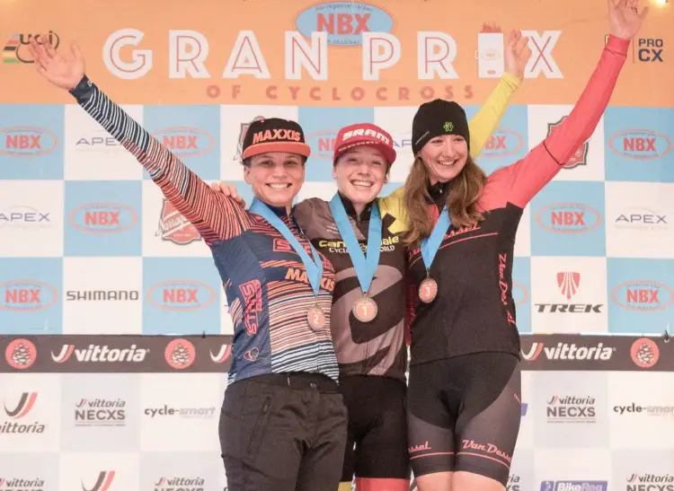 Women's podium: West, Fahringer and Maximenko. 2017 NBX Gran Prix of 'Cross Day 2. photo: Angelica Dixon