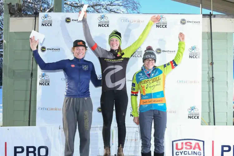 Ruby West wins ahead of Lily Williams and Emily Shields. 2017 North Carolina Grand Prix Day 1. photo: Weldon Weaver