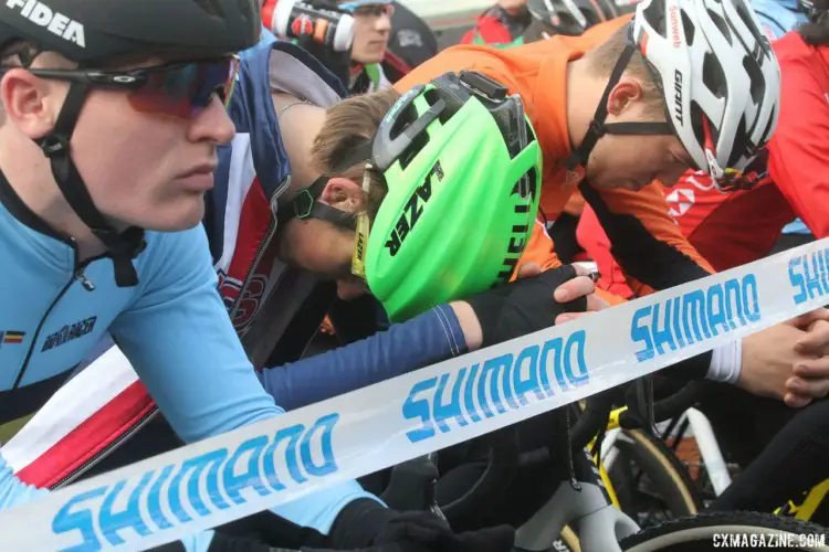 Gage Hecht (Alpha Bicycle - Groove Subaru) gets ready for the U23 race. 2017 World Cup Zolder. © B. Hazen / Cyclocross Magazine