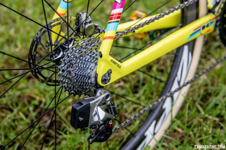 Because eTap is wireless, there is nothing in the derailleur cable port. Jeremy Powers' 2017 Pan-Ams Focus Mares. © D. Perker / Cyclocross Magazine