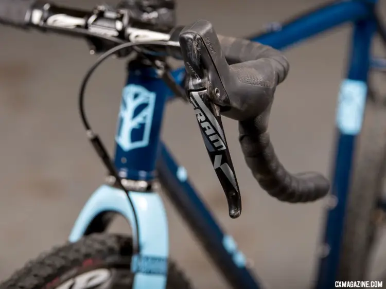 Given Miller is a SRAM product ambassador, it is not surprising she used Force 1 levers. She removed the internals to keep it simple. Meredith Miller's Mosaic XS-1 National Championship Singlespeed. 2018 Cyclocross National Championships. photo: Mosaic Cycles