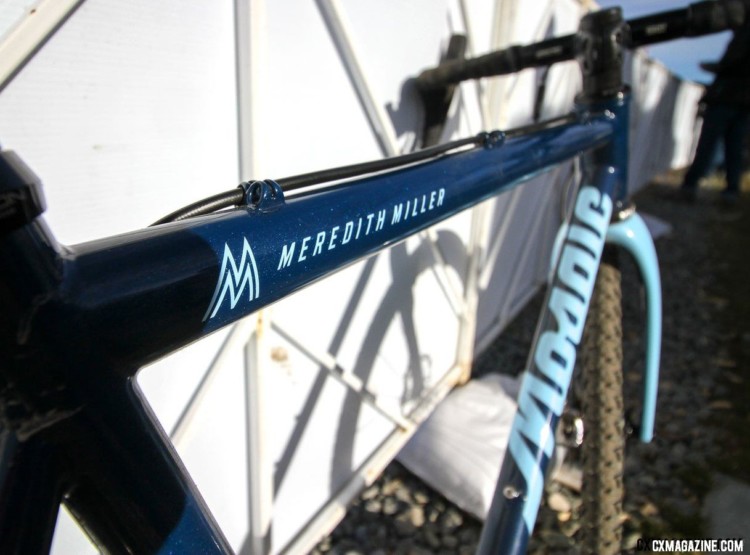 As is common on custom bicycles, Miller's name graces the top tube in a way more permanent than a decal. 2018 Cyclocross National Championships. © D. Mable/ Cyclocross Magazine