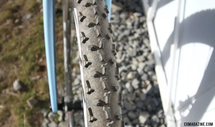 When out West, go with West Coast tires? Miller picked Clement (now Donnelly) PDX tubular mud tires over BOS mud tires in Reno. 2018 Cyclocross National Championships. © D. Mable/ Cyclocross Magazine