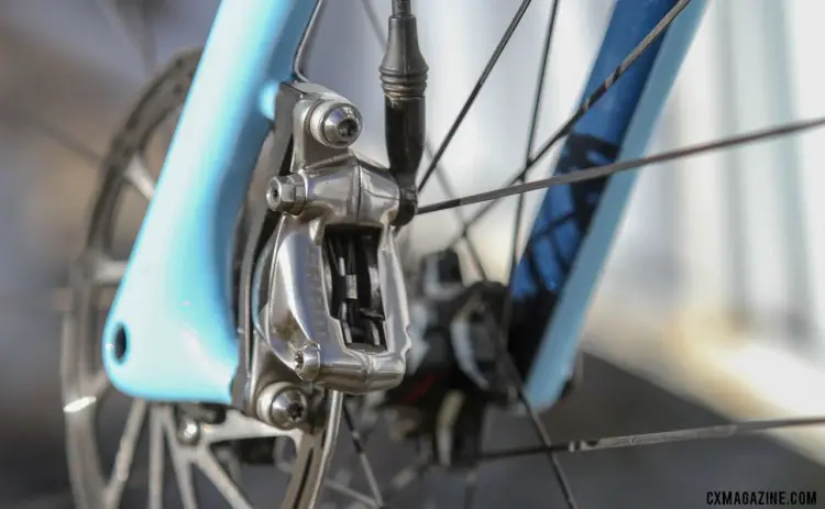 ENVE's Cross fork has 12x100mm dropouts and accepts post mount brakes. 2018 Cyclocross National Championships. © D. Mable/ Cyclocross Magazine