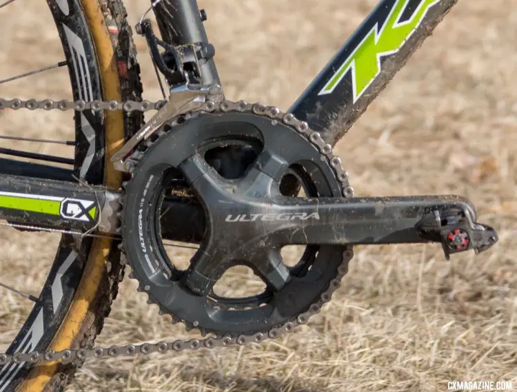 Funston's bike features a Shimano Ultegra 6800 crankset with 36/46 rings. He used Time XC8 mountain bike pedals. 2018 Cyclocross National Championships. © C. Lee / Cyclocross Magazine