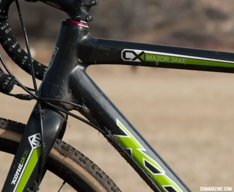 Although redesigned since, Funston's carbon Major Jake from 2016 proved it was nowhere close to its expiration date. Shift cables are routed internally while brake hoses stay outside. 2018 Cyclocross National Championships. © C. Lee / Cyclocross Magazine