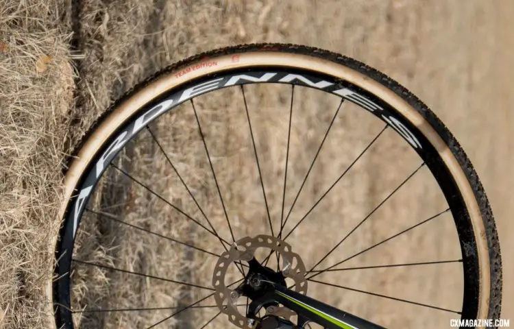 No carbon footprint here. Funston rolled on HED Ardennes alloy tubulars, and up front relied on a Challenge Baby Limus for his final half lap. 2018 Cyclocross National Championships. © C. Lee / Cyclocross Magazine