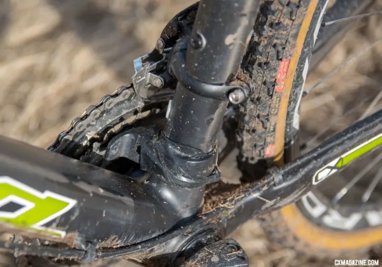 Funtson left nothing to chance, using a chain watcher in hopes of avoiding a jam in his chase of Nationals glory. 2018 Cyclocross National Championships. © C. Lee / Cyclocross Magazine