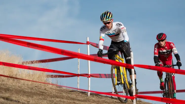 Ben Gomez Villafañe took the win over Scott Funston. Junior Men 17-18. 2018 Cyclocross National Championships. © A. Yee / Cyclocross Magazine