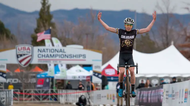 Eric Brunner wins the Collegiate Club title in Reno. 2018 Cyclocross National Championships. © A. Yee / Cyclocross Magazine