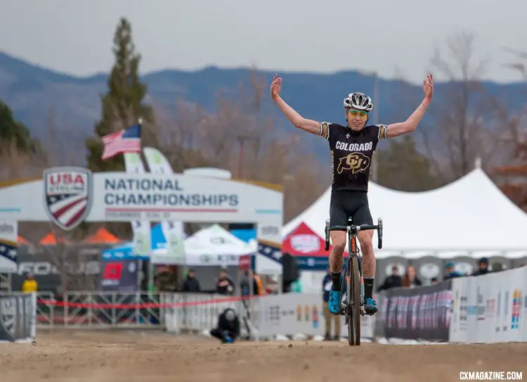 Eric Brunner wins the Collegiate Club title in Reno. 2018 Cyclocross National Championships. © A. Yee / Cyclocross Magazine
