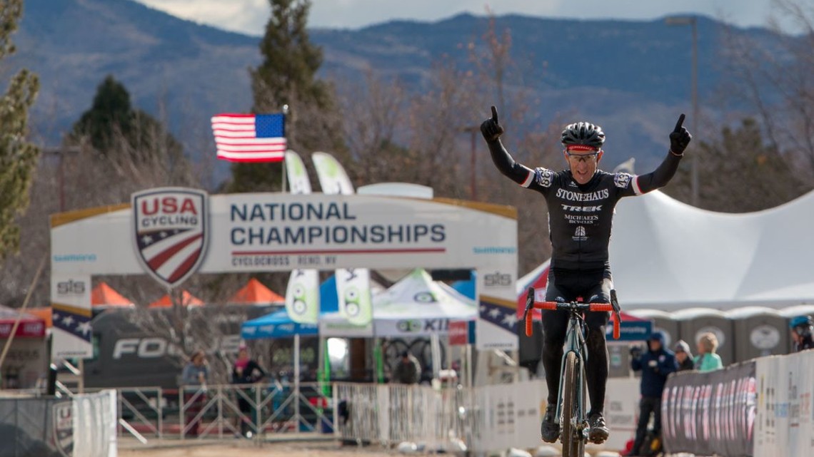 Jon Miller of California won the Masters 65-69 race. 2018 Cyclocross National Championships. © A. Yee / Cyclocross Magazine