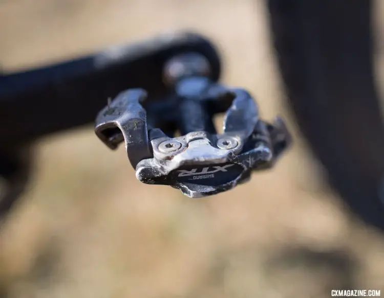 Hludzinski switched to SPD this year, using the top of the line XTR PD-M9000. 2018 Cyclocross National Championships. © A. Yee / Cyclocross Magazine