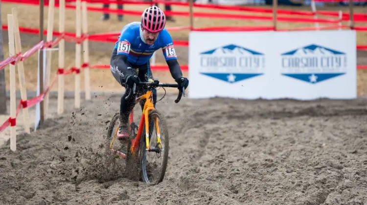 Brandon Melott got out ot a fast stat and ultimately won the Baby Masters race. Masters Men 30-34. 2018 Cyclocross National Championships. © J. Vander Stucken / Cyclocross Magazine