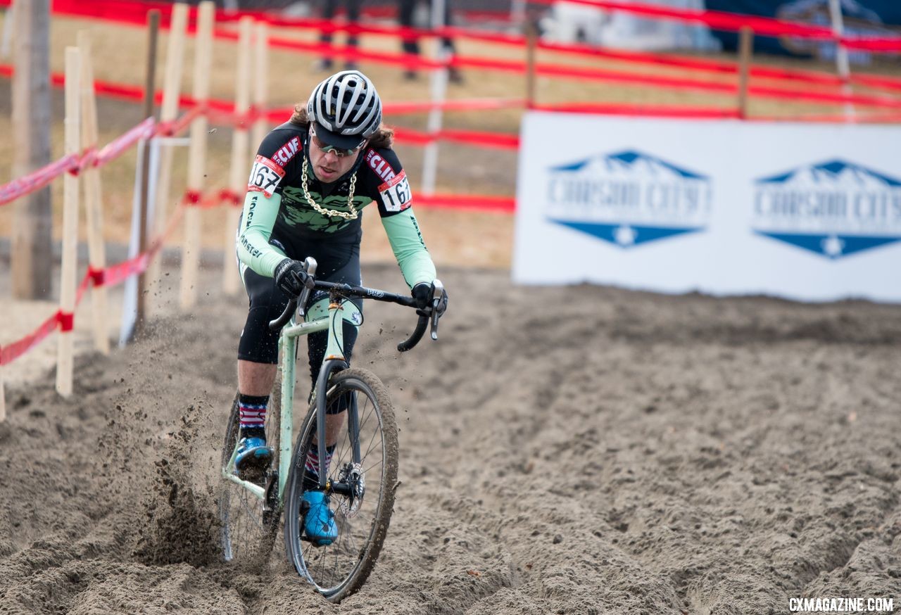 Aaron Bradford was styling en route to his third-place finish. Masters Men 30-34. 2018 Cyclocross National Championships. © J. Vander Stucken / Cyclocross Magazine