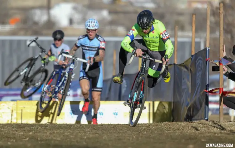 Paul Bonds put the pressure on early. Masters 45-49. 2018 Cyclocross National Championships. © D. Mable/ Cyclocross Magazine