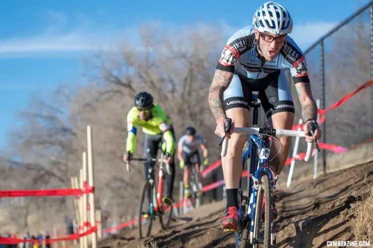 Adam Myerson was strong on the descents all race long. Masters 45-49. 2018 Cyclocross National Championships. © J. Vander Stucken / Cyclocross Magazine