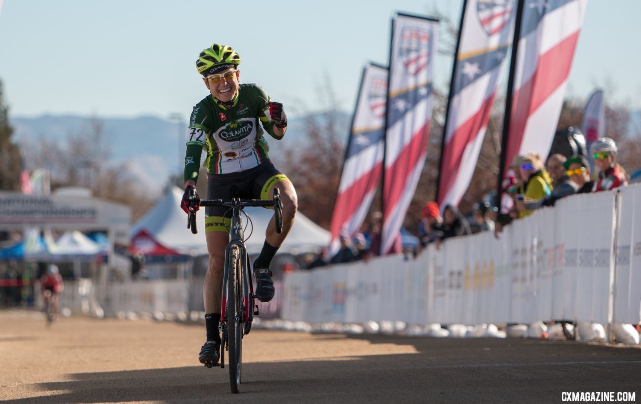 Stacey Barbossa finally gets her gold medal after two silvers and two bronze finishes at Cyclocross Nationals. Masters Women 50-54. 2018 Cyclocross National Championships. © A. Yee / Cyclocross Magazine