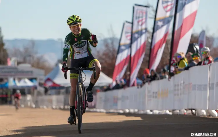 Stacey Barbosa finally gets her gold medal after two silvers and two bronze finishes at Cyclocross Nationals. Masters Women 50-54. 2018 Cyclocross National Championships. © A. Yee / Cyclocross Magazine