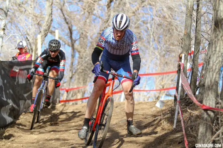 Don Myrah had a heartbreaking first lap before roaring back from last to second. 2018 Cyclocross National Championships. © D. Mable/ Cyclocross Magazine
