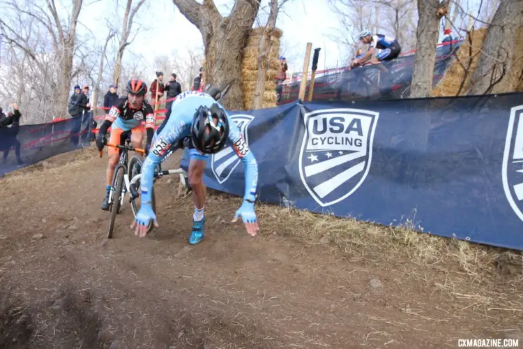 The course had its pitfalls as ruts start to get dug in. Masters 50-54. 2018 Cyclocross National Championships. © D. Mable/ Cyclocross Magazine