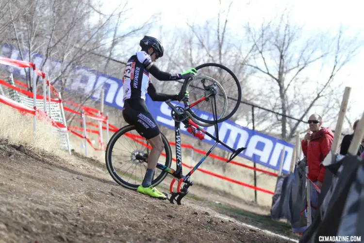 Victor Sheldon suffered a rolled tubular, ending his time at the front. Masters 50-54. 2018 Cyclocross National Championships. © D. Mable/ Cyclocross Magazine