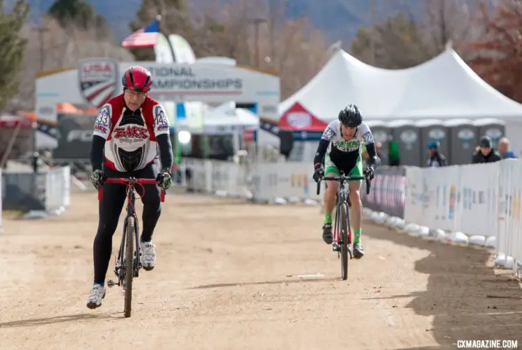 Riders show a little bit of relief to be done. Masters 65-69. 2018 Cyclocross National Championships. © A. Yee / Cyclocross Magazine