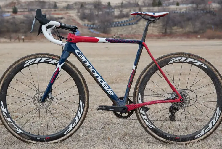 Stephen Hyde's 2018 Cyclocross National Championship-winning Cannondale SuperX bike tackled the relatively dry Reno course without issue except for the cracked rim. © C. Lee / Cyclocross Magazine