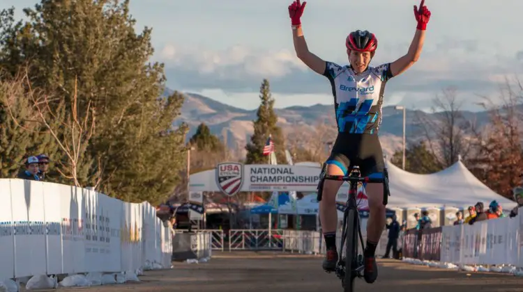 Hannah Arensman won the Collegiate Varsity race in Reno. 2018 Cyclocross National Championships. © A. Yee / Cyclocross Magazine