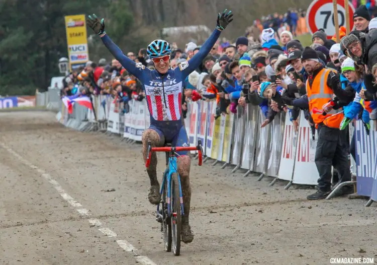 Katie Compton wins the 2018 Nommay UCI Cyclocross World Cup - Elite Women. © B. Hazen / Cyclocross Magazine