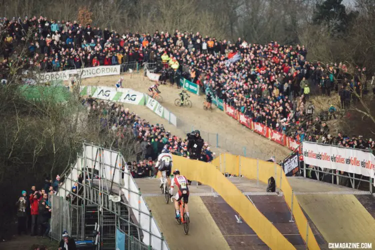 Laurens Sweeck was the only one to hold Van Aert's wheel, but it was only temporary. 2018 - Belgian Cyclocross National Championships © Cyclephotos / Cyclocross Magazine