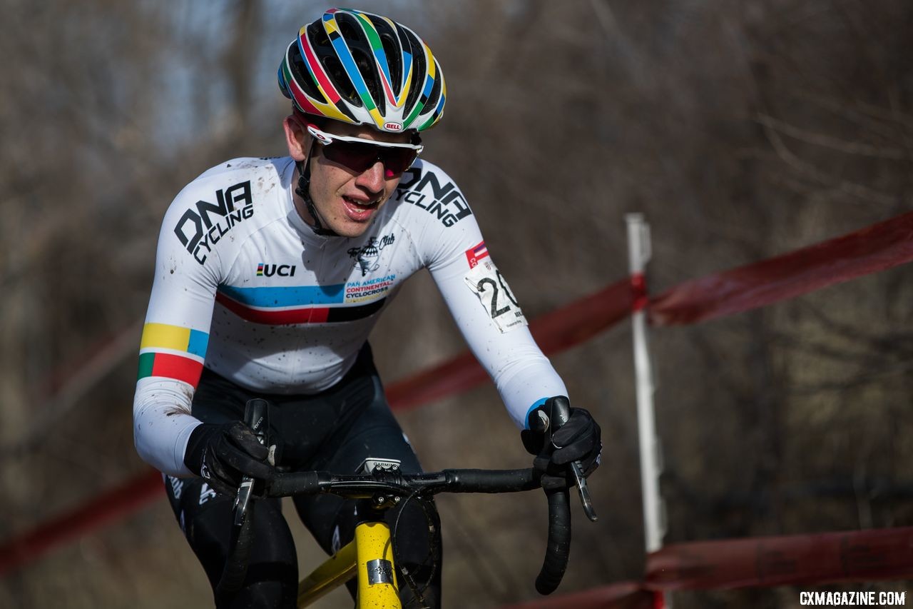 Ben Gomez-Villafane won Pan-Ams and Nationals in his last year as a Junior. Junior Men 17-18 race. 2018 Cyclocross National Championships. © J. Curtes / Cyclocross Magazine