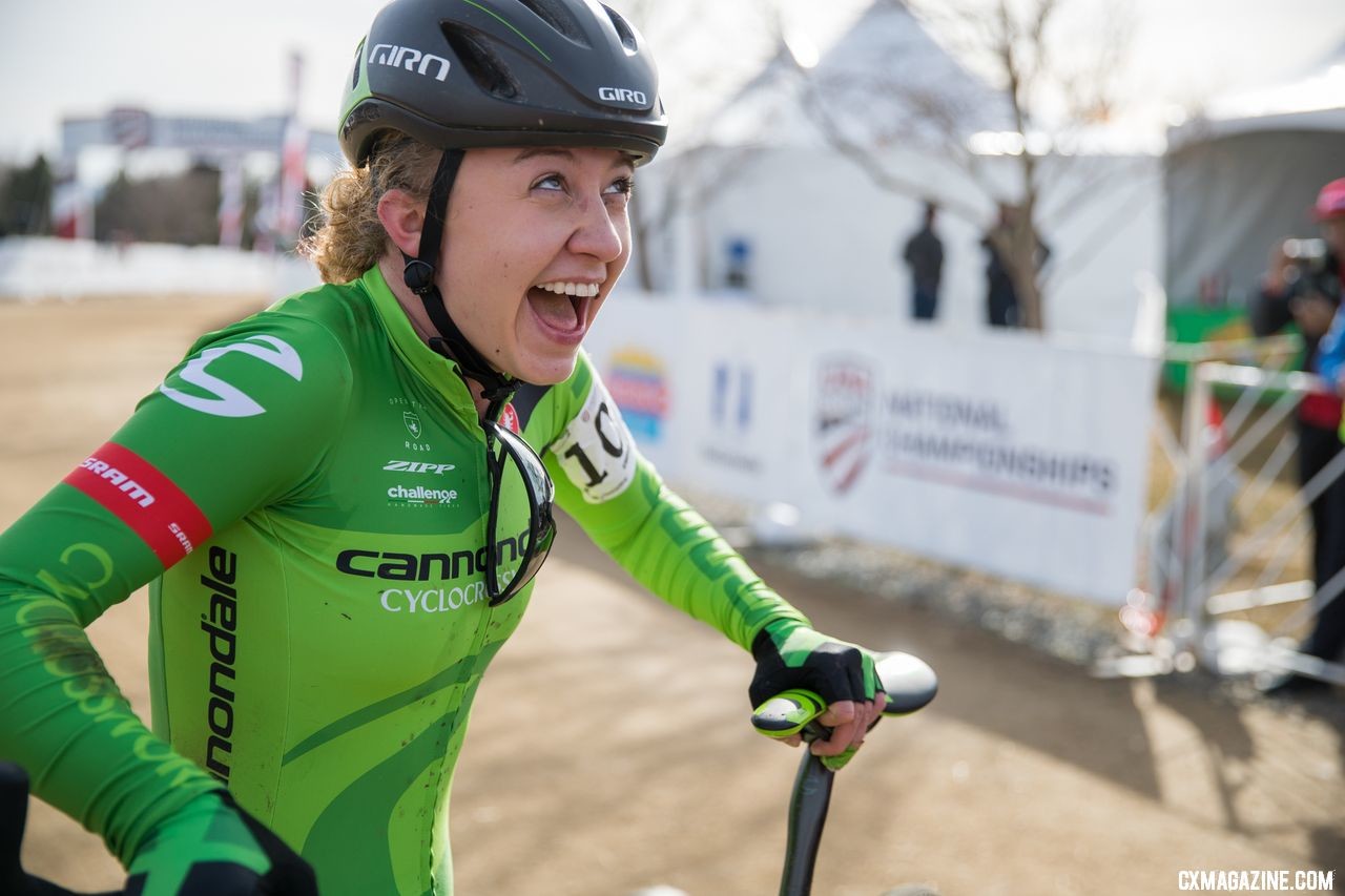 Emma White won U23 Nationals in her last domestic race with the Cannondale p/b CyclocrossWorld team. 2018 Cyclocross National Championships. © J. Curtes / Cyclocross Magazine