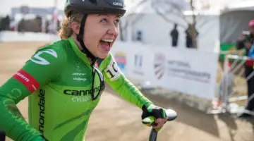 Emma White celebrates after her U23 National Championship. 2018 Cyclocross National Championships. © J. Curtes / Cyclocross Magazine