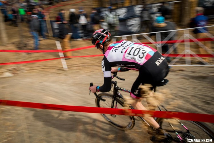 Spencer Petrov tackles the off-camber. 2018 Cyclocross National Championships. © J. Curtes / Cyclocross Magazine