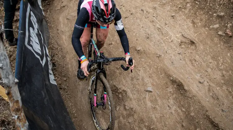 A look down at Ellen Noble shows the rocks riders had to contend with. 2018 Cyclocross National Championships. © J. Curtes / Cyclocross Magazine