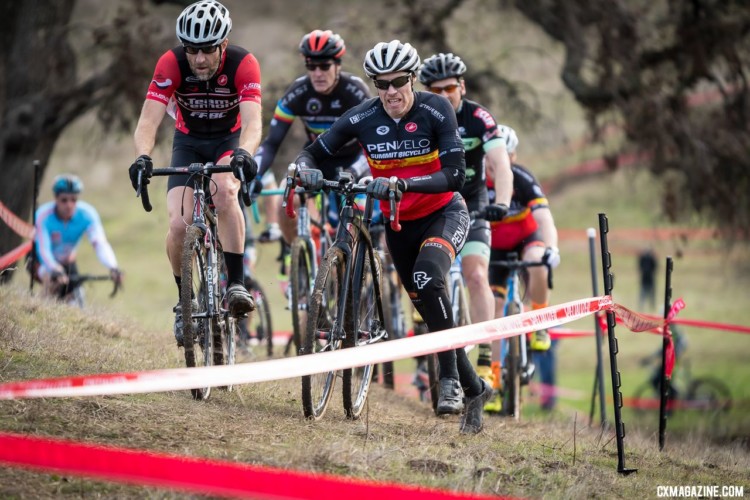 Masters Bs battle for the lead. 2018 NCNCA District Champs, Lion Oaks Ranch. © J. Vander Stucken / Cyclocross Magazine