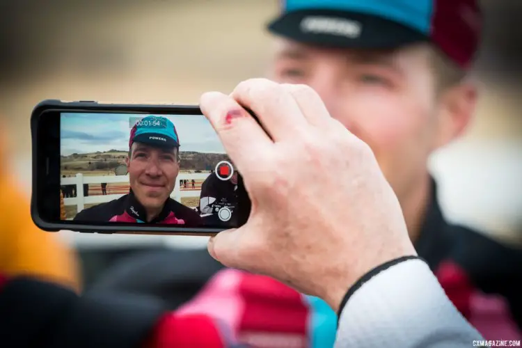 Jeremy Powers chats with Cyclocross Magazine's Dave Mable after the Elite Men's race. 2018 Reno Cyclocross National Championships. © J. Vander Stucken / Cyclocross Magazine