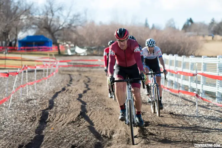 Justin Robinson leads a chase group. Masters 40-44. 2018 Cyclocross National Championships. © J. Vander Stucken / Cyclocross Magazine