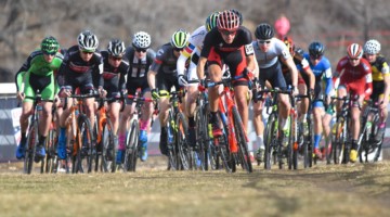 Christopher Blevins grabs the holeshot and kept pushing til the finish. U23 Men, 2018 Cyclocross National Championships. © J. Vander Stucken / Cyclocross Magazine