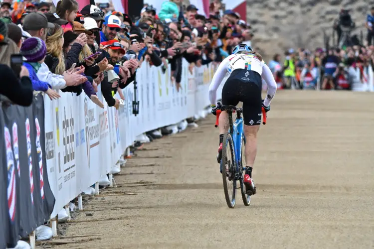 Katie Compton heads down the finishing straight to number 14. 2018 Reno Cyclocross National Championships, Elite Women. © J. Vander Stucken / Cyclocross Magazine