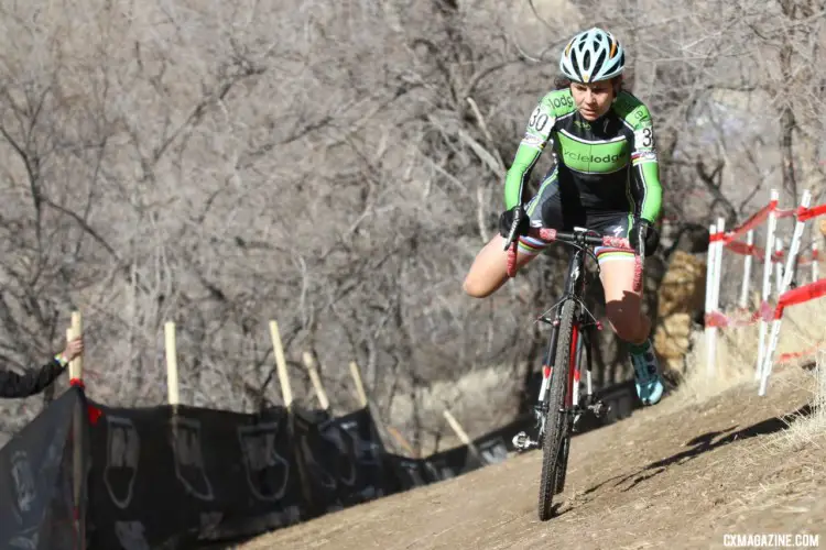 Early on, Lori LeClair Cooke was in control. Masters Women 55-59. 2018 Cyclocross National Championships. © D. Mable/ Cyclocross Magazine