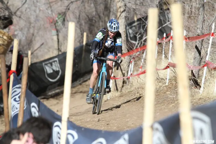 Lisa Fitzgerald navigates the off-camber. Masters Women 55-59. 2018 Cyclocross National Championships. © D. Mable/ Cyclocross Magazine