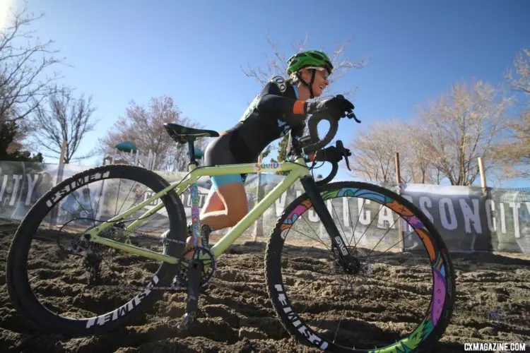 Jessica Rockson and her Squid go through the sane pit. Masters Women 45-49. 2018 Cyclocross National Championships. © D. Mable/ Cyclocross Magazine