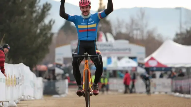 Brandon Melott wins the Masters 30-34 race at the 2018 Cyclocross National Championships. © Cyclocross Magazine