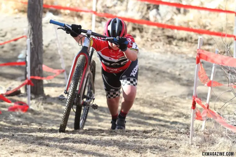 The Junior run-up was steep. Junior Men 11-12. 2018 Cyclocross National Championships. © D. Mable/ Cyclocross Magazine