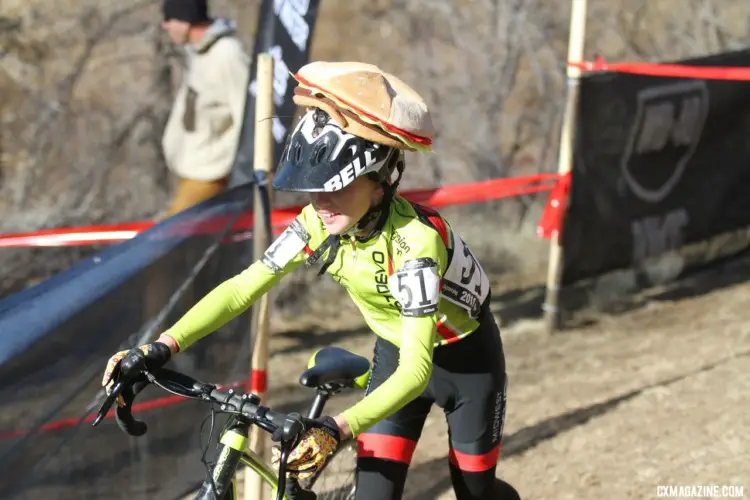 William Palmer was sporting the latest fashion for his race. Junior Men 11-12. 2018 Cyclocross National Championships. © D. Mable/ Cyclocross Magazine