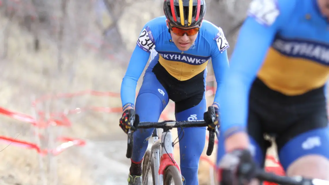 Nadell and Davoust worked together to extend their gap. Collegiate Varsity Men. 2018 Cyclocross National Championships. © D. Mable/ Cyclocross