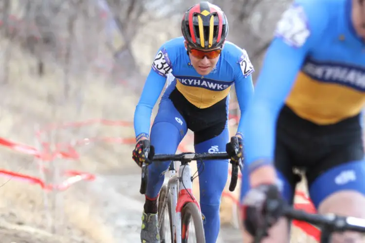 Nadell and Davoust worked together to extend their gap. Collegiate Varsity Men. 2018 Cyclocross National Championships. © D. Mable/ Cyclocross